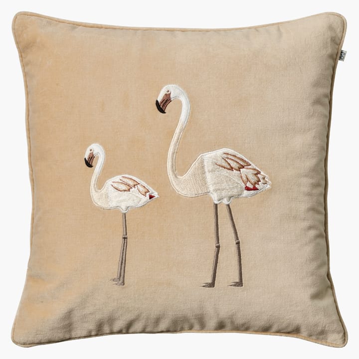 Embroidered Flamingo cushion cover 50x50 cm - Beige - Chhatwal & Jonsson