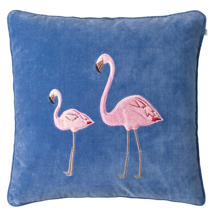 Embroidered Flamingo cushion cover 50x50 cm - Riviera blue - Chhatwal & Jonsson