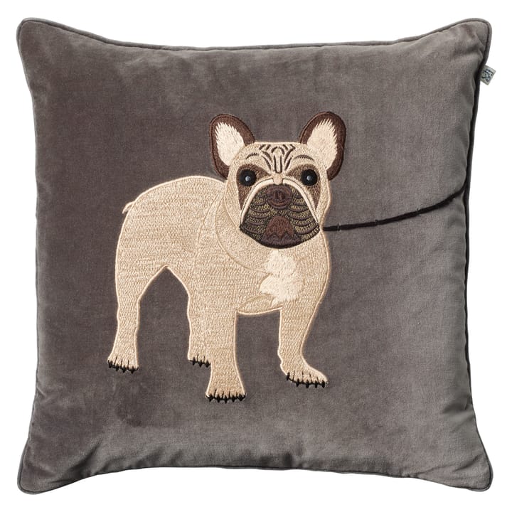 Embroidered French Bull Dog cushion cover 50x50 cm - Grey - Chhatwal & Jonsson