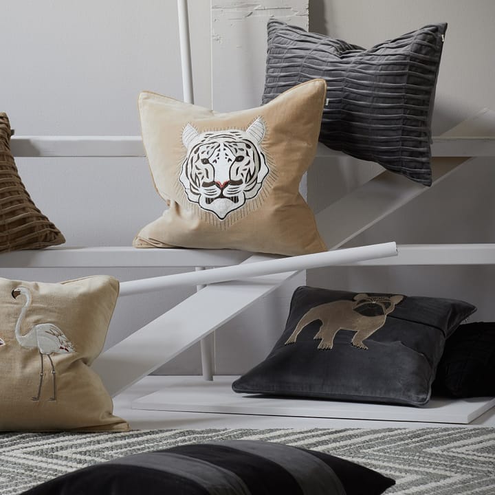 Embroidered French Bull Dog cushion cover 50x50 cm, Grey Chhatwal & Jonsson