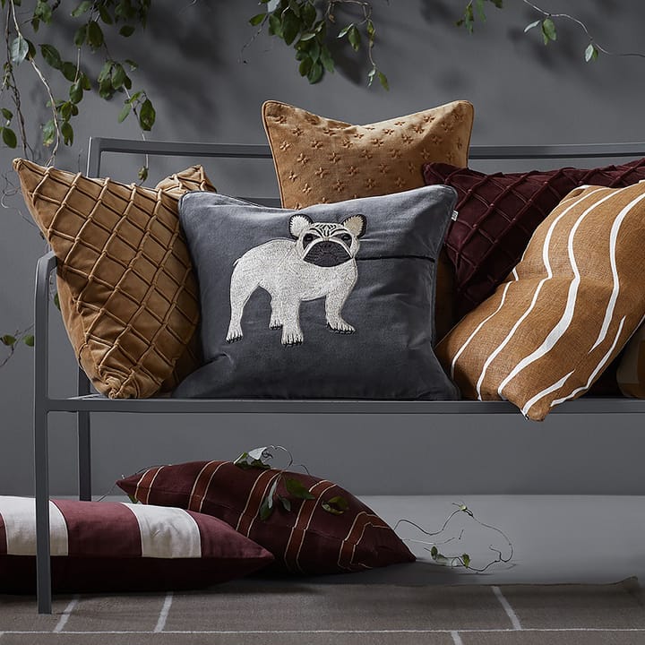 Embroidered French Bull Dog cushion cover 50x50 cm - Grey - Chhatwal & Jonsson