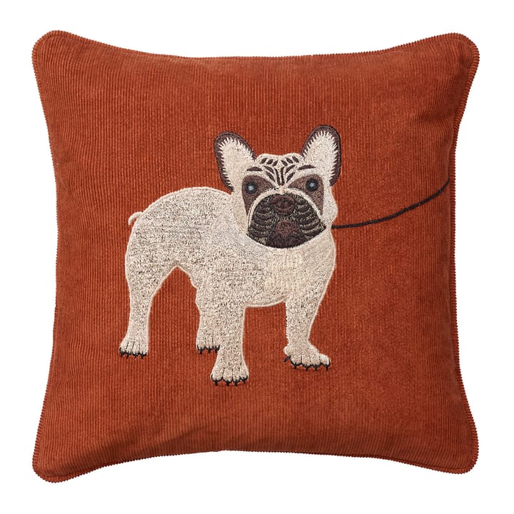 Embroidered French Bull Dog cushion cover 50x50 cm - rust - Chhatwal & Jonsson