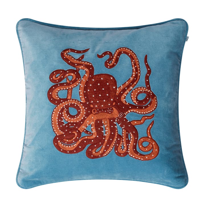 Embroidered Octopus cushion cover 50x50 cm - heaven blue-orange-rose - Chhatwal & Jonsson