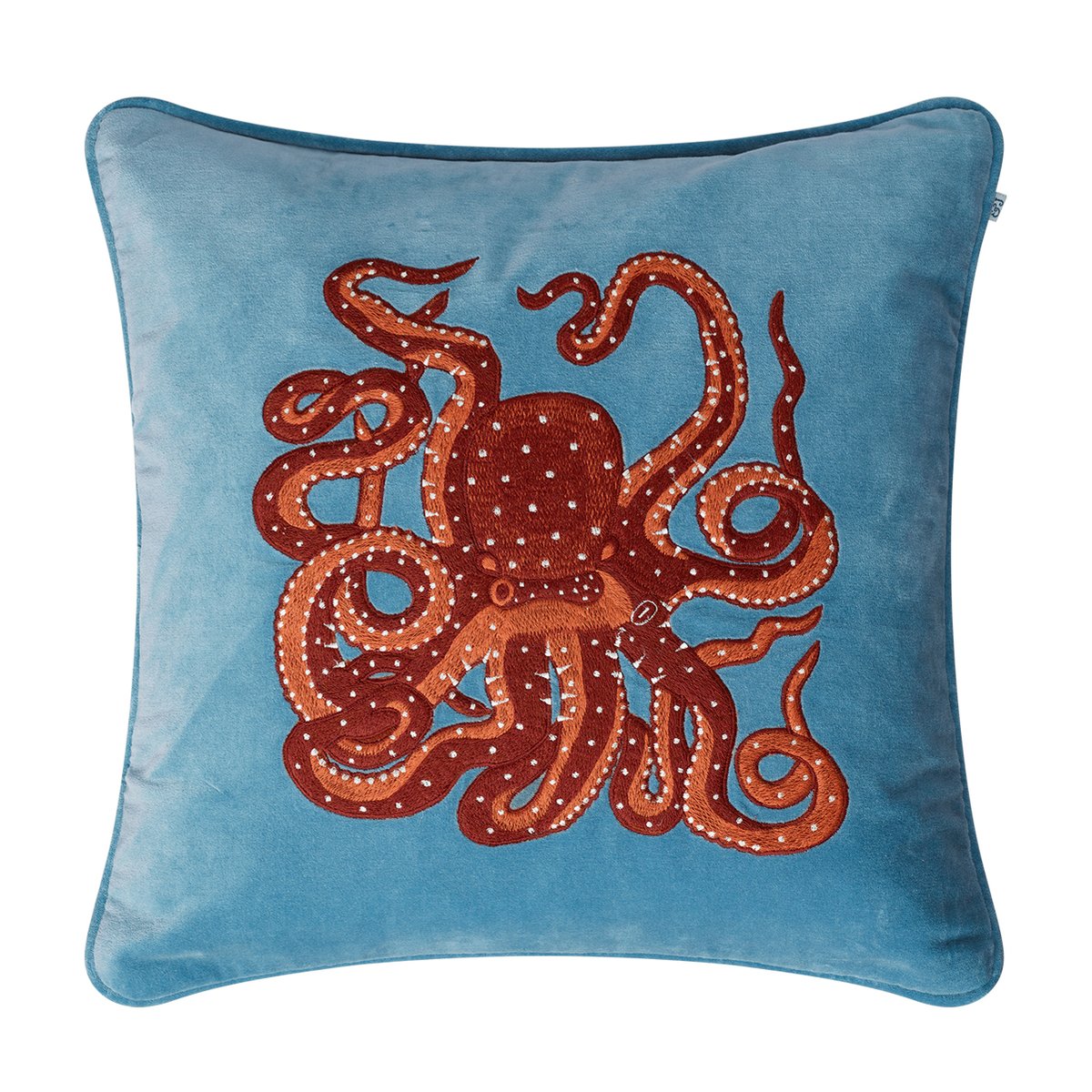 Chhatwal & Jonsson Embroidered Octopus cushion cover 50x50 cm heaven blue-orange-rose