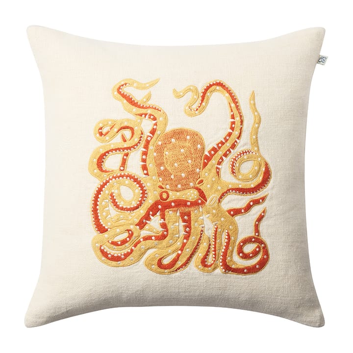 Embroidered Octopus cushion cover 50x50 cm - Spicy yellow-orange - Chhatwal & Jonsson