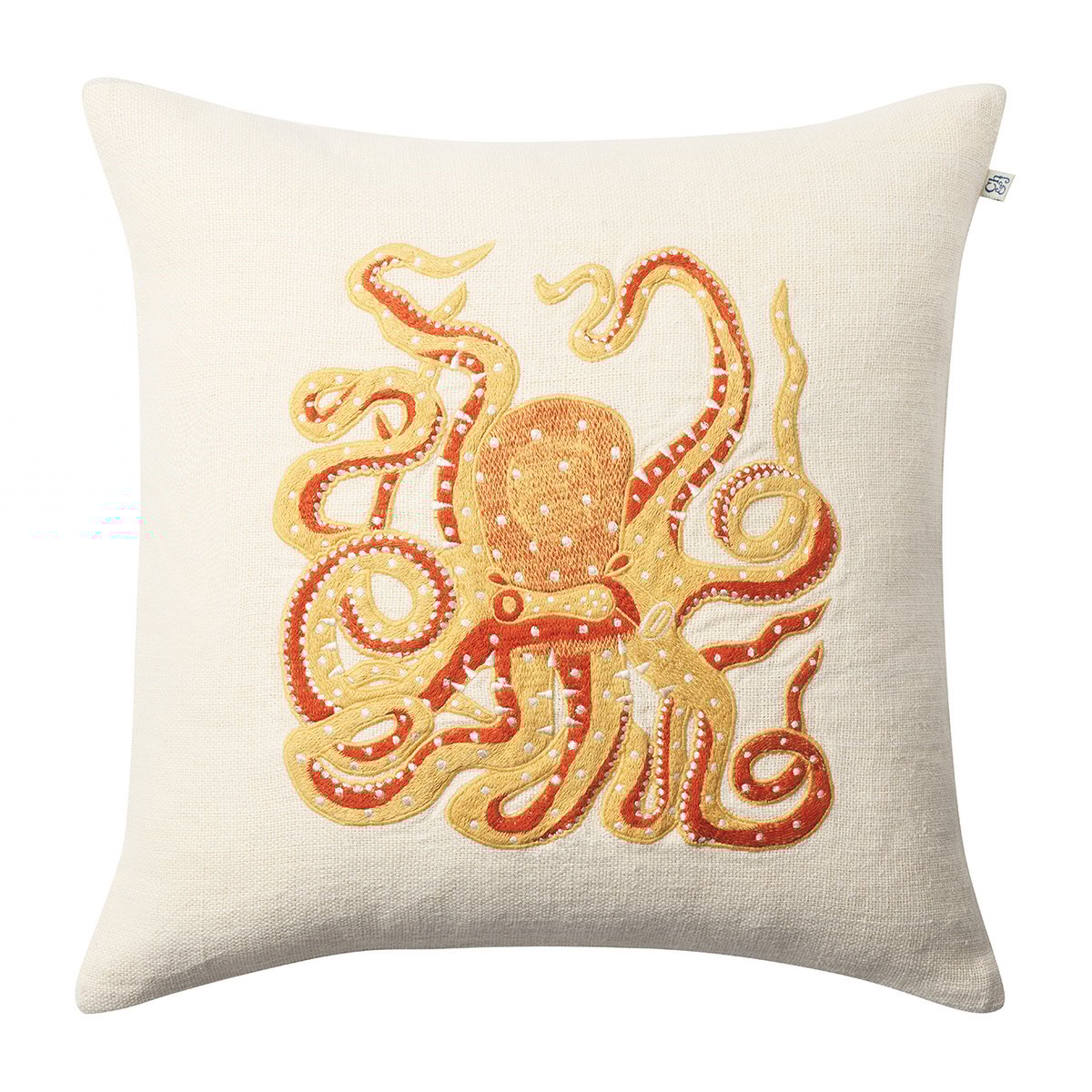 Chhatwal & Jonsson Embroidered Octopus cushion cover 50x50 cm Spicy yellow-orange