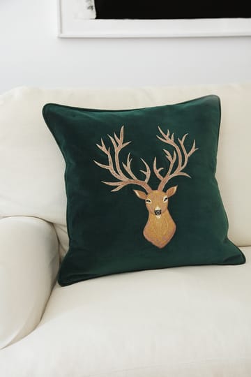 Embroidered Reindeer cushion cover 50x50 cm - Green - Chhatwal & Jonsson
