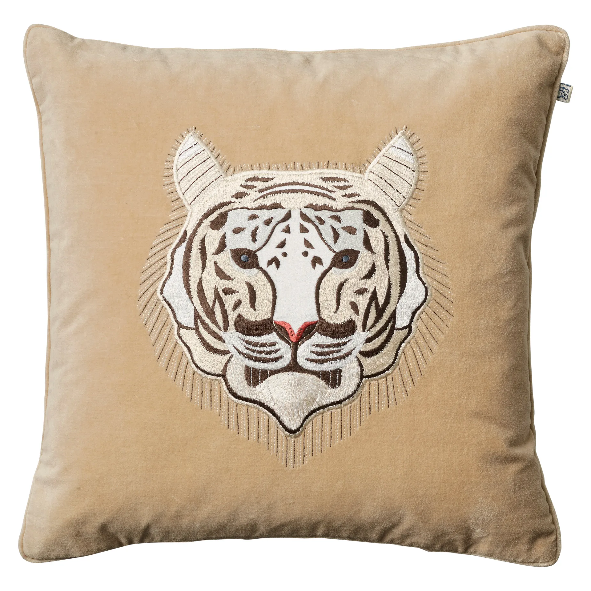 Embroidered Tiger cushion cover 50x50 cm, Beige Chhatwal & Jonsson