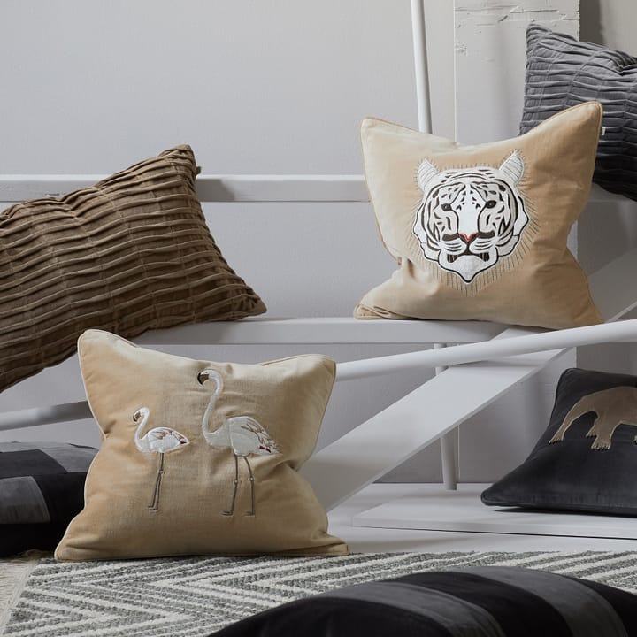 Embroidered Tiger cushion cover 50x50 cm - Beige - Chhatwal & Jonsson