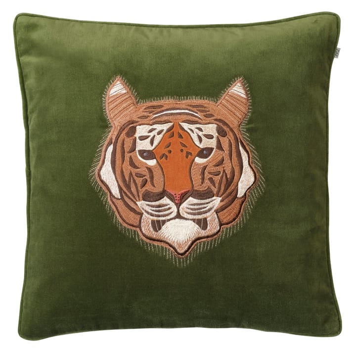 Embroidered Tiger cushion cover 50x50 cm - Cactus green - Chhatwal & Jonsson