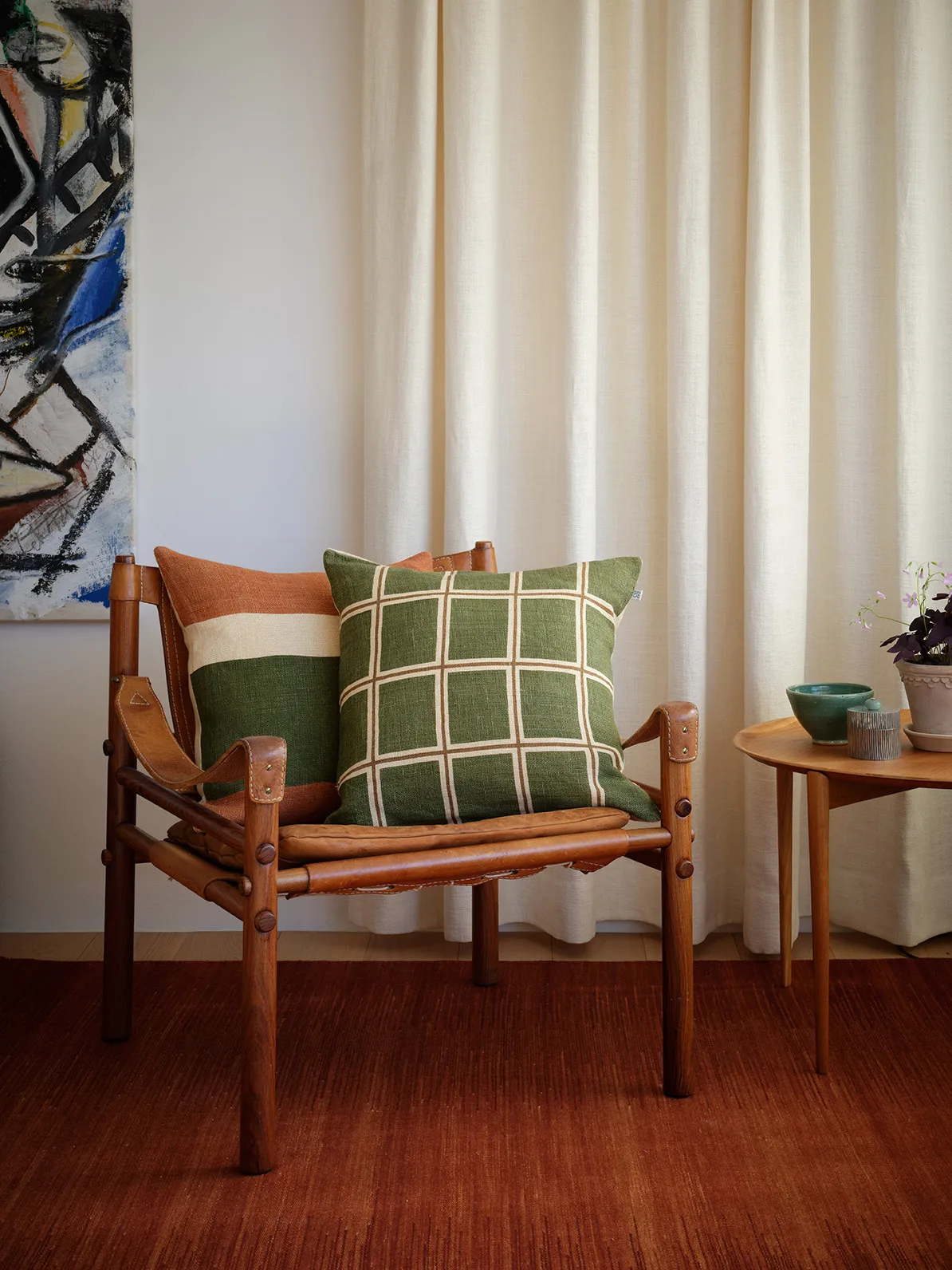 Manali cushion cover 50x50 cm, Apricot orange-cactus green Chhatwal & Jonsson