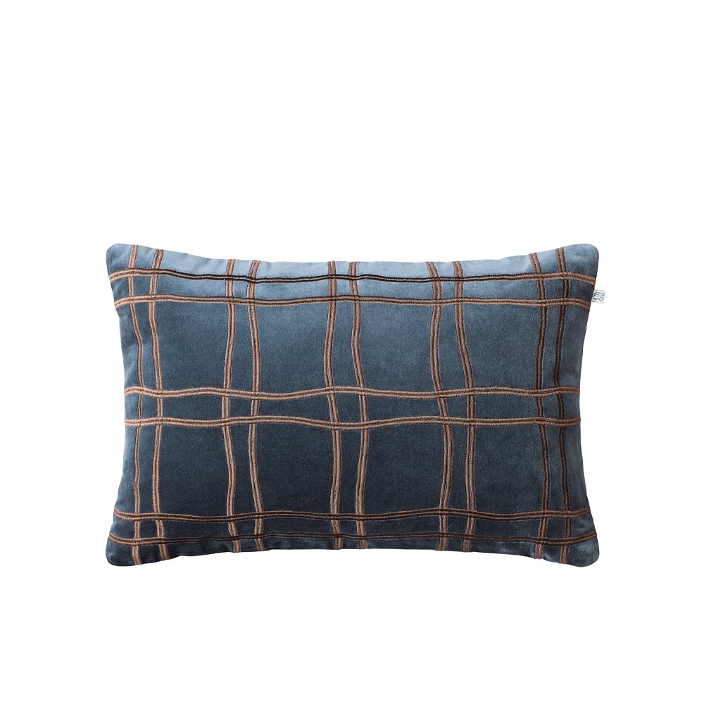 Chhatwal & Jonsson Tattersall cushion Sea blue/cognac, 60x40 cm