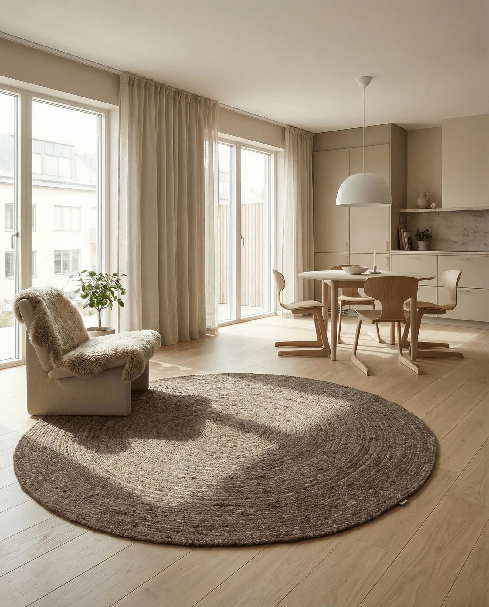 Merino wool rug round Ø240 cm, Brown Classic Collection