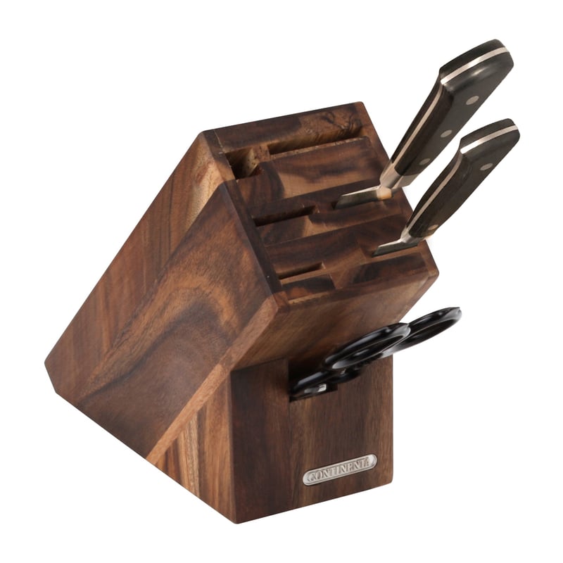 Continenta Knife block acacia for 5 knives whetstone and scissors 9.5x22 cm