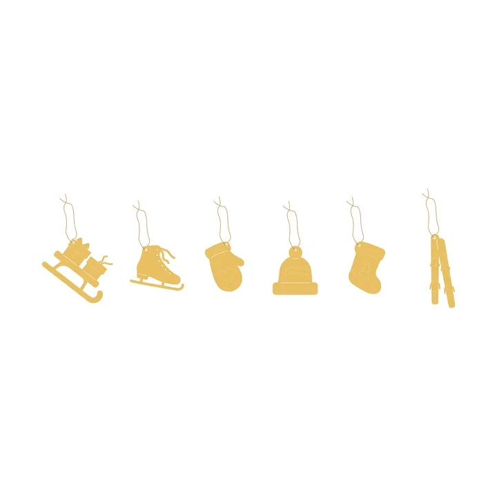 Deco Winter activities Christmas hanging ornaments 6 pieces - Brass - Cooee Design