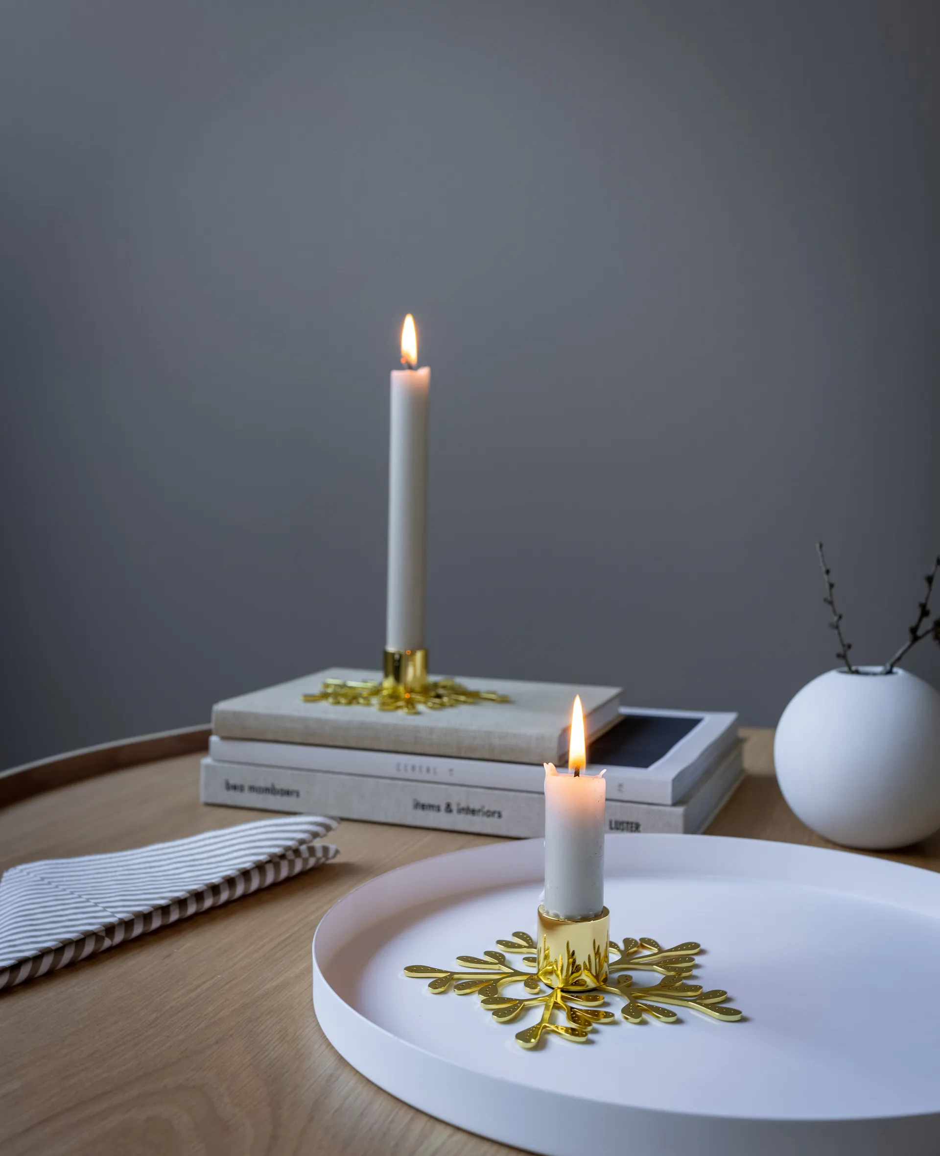 Mistletoe candle sticks, brass Cooee Design