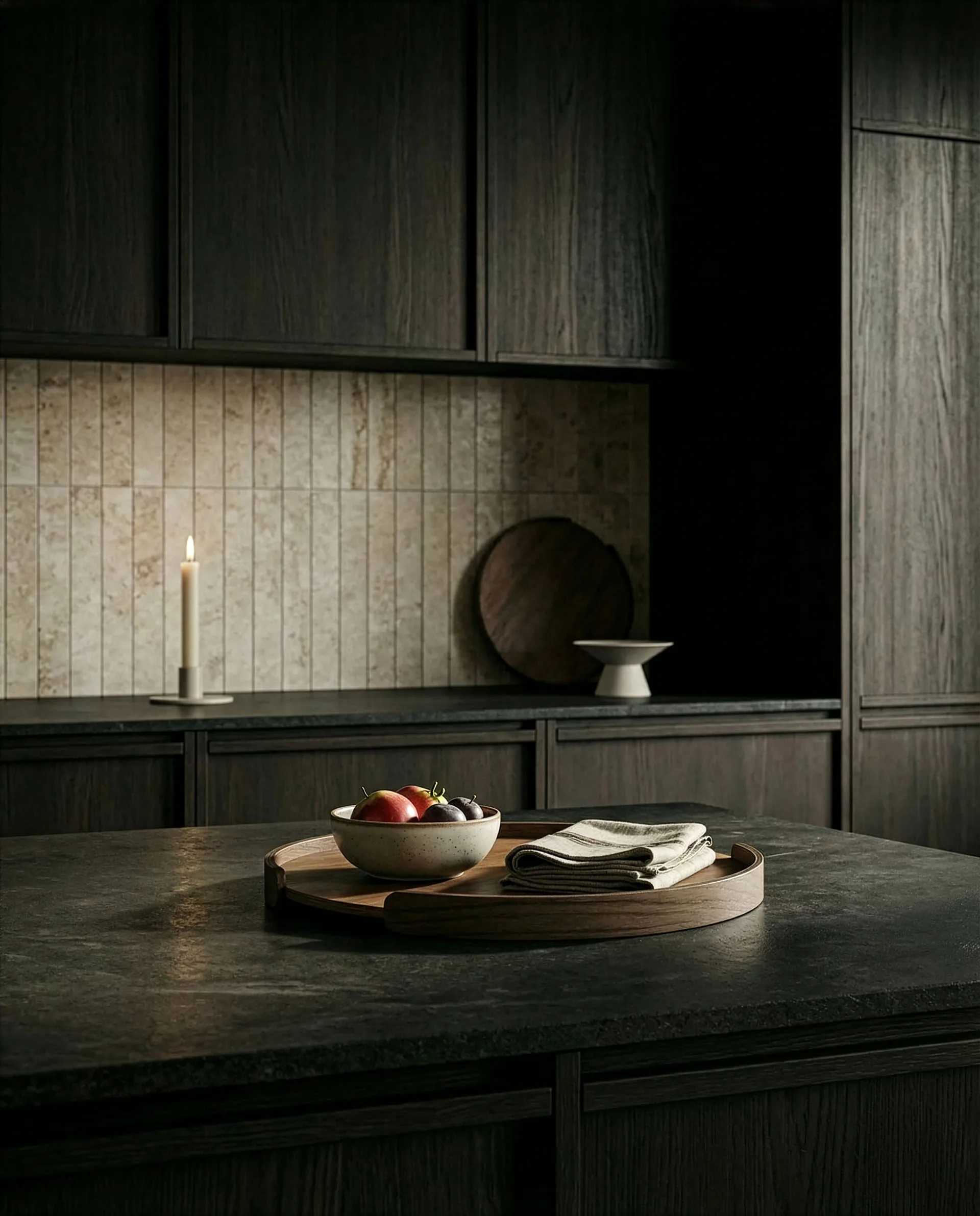 Woody tray, Dark stained oak, Ø35 cm Cooee Design
