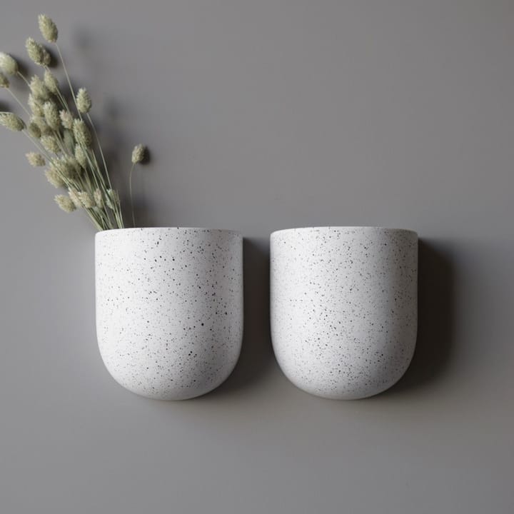 Cut wall hanging flower pot white dot, Large DBKD