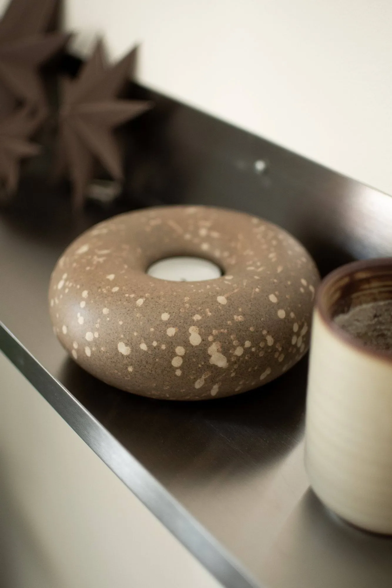 Float tealight holder, Brown dot DBKD