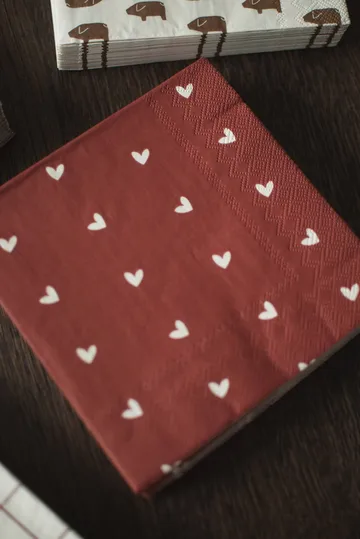 Heart paper napkin 33x33 cm 20-pack - Dark red - DBKD