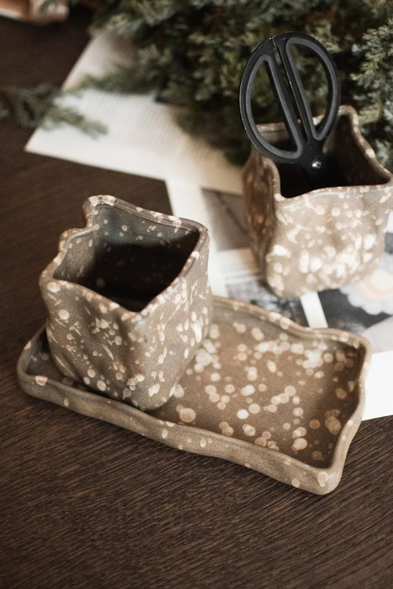 Herb pot, set of 3, Brown dot DBKD