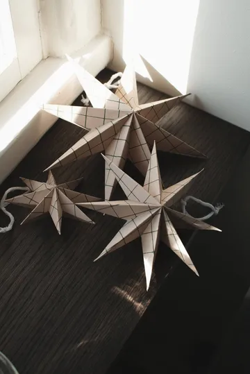 Paper winter star hanging decoration - Square sand, medium, Ø14 cm - DBKD
