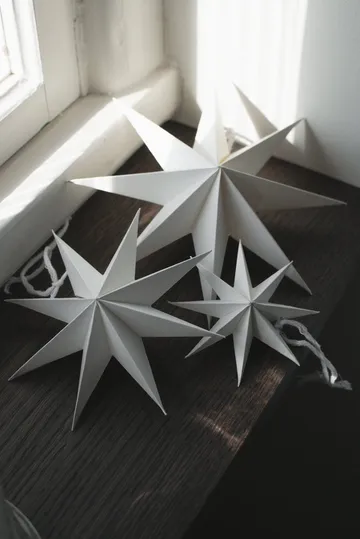 Paper winter star hanging decoration - White, medium, Ø14 cm - DBKD