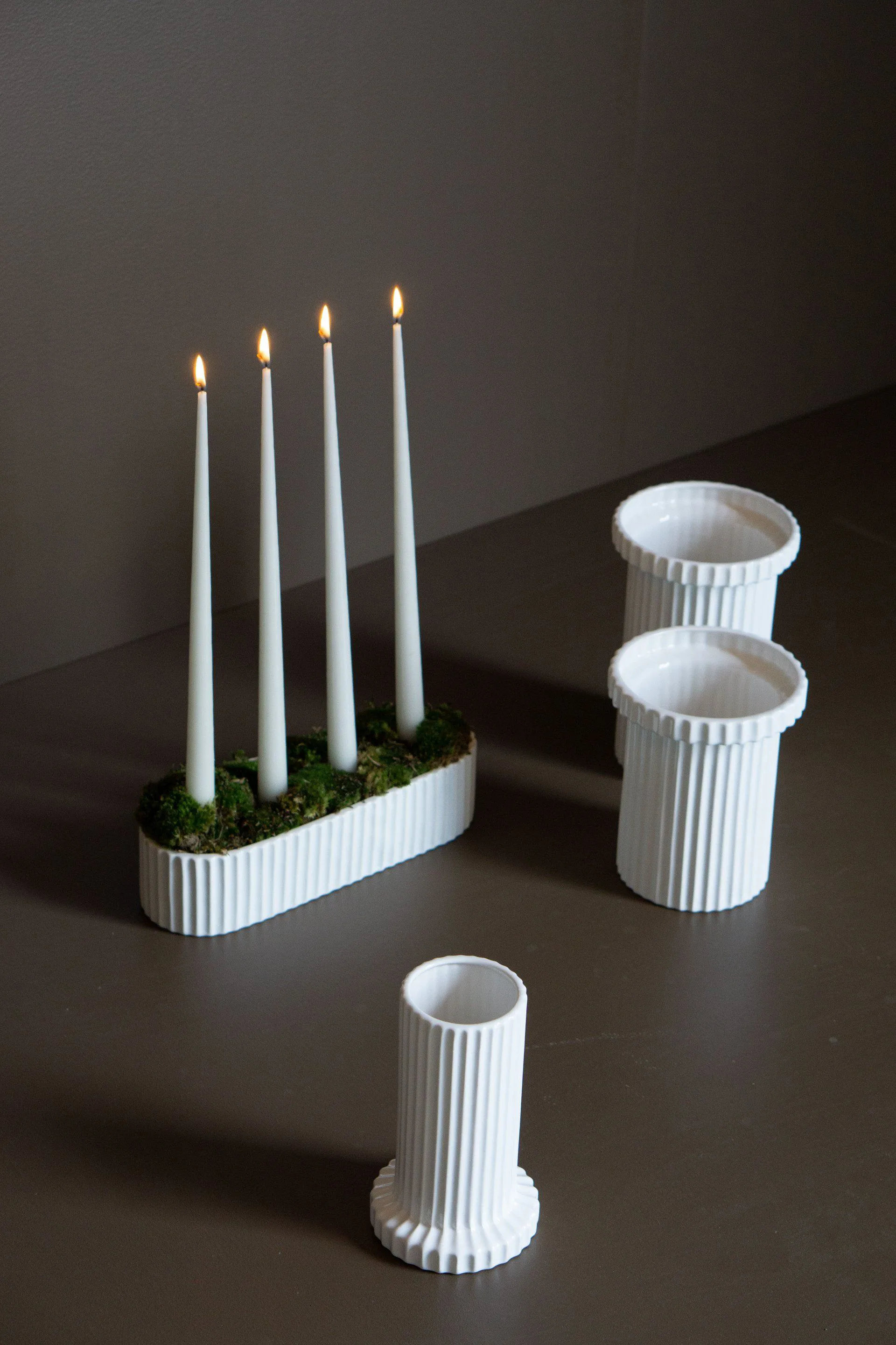 Stripe advent candle 30 cm, Shiny white DBKD
