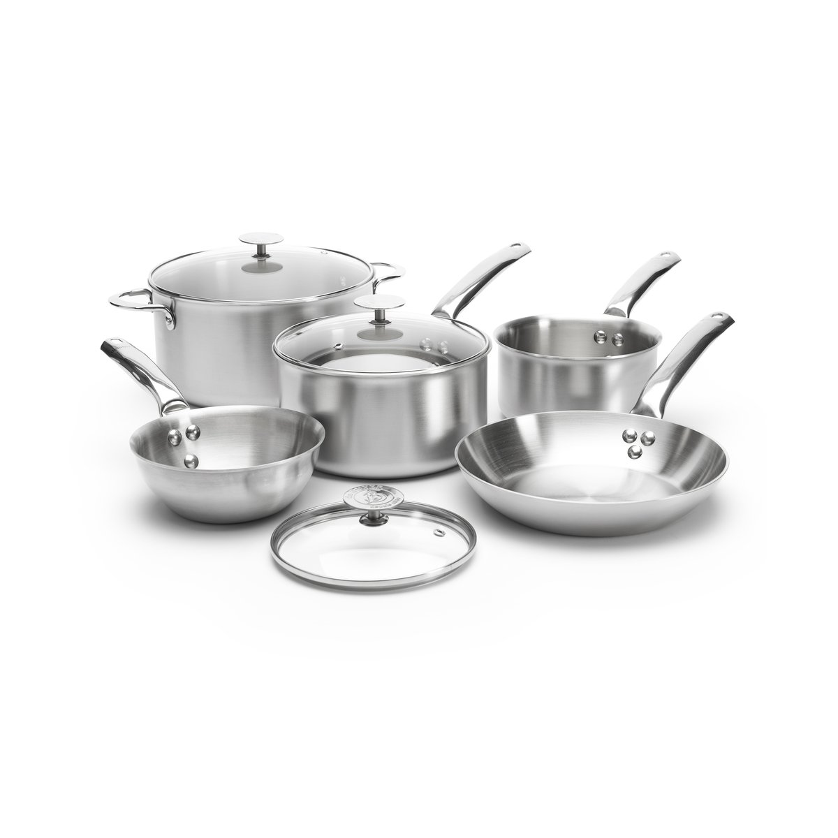 de Buyer Alchimy pot set with glass lid 8 pieces | Scandinavian Design | Saucepan sets | Silver-coloured
