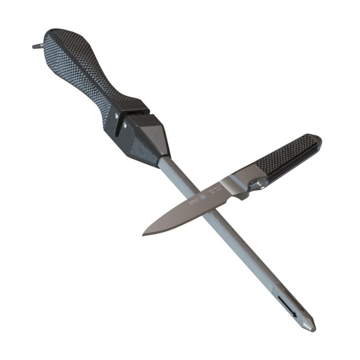 Quintum Sharpening steel/rod with knife sharpener, black De Buyer