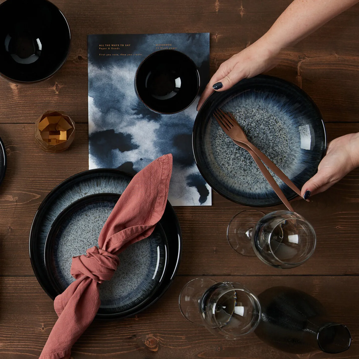 Halo pasta bowl 22 cm, Blue-grey-black Denby