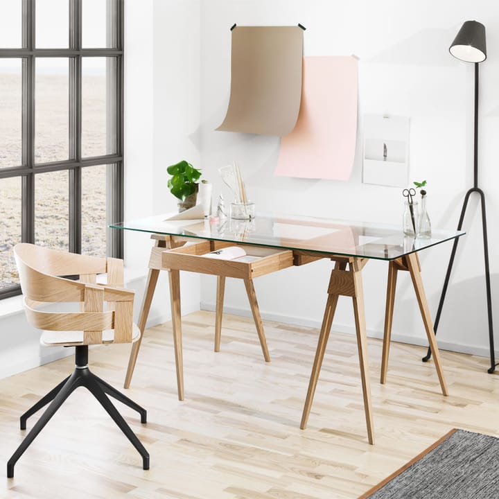 Arco desk - Oak clear lacquer incl. box, glass tabletop - Design House Stockholm