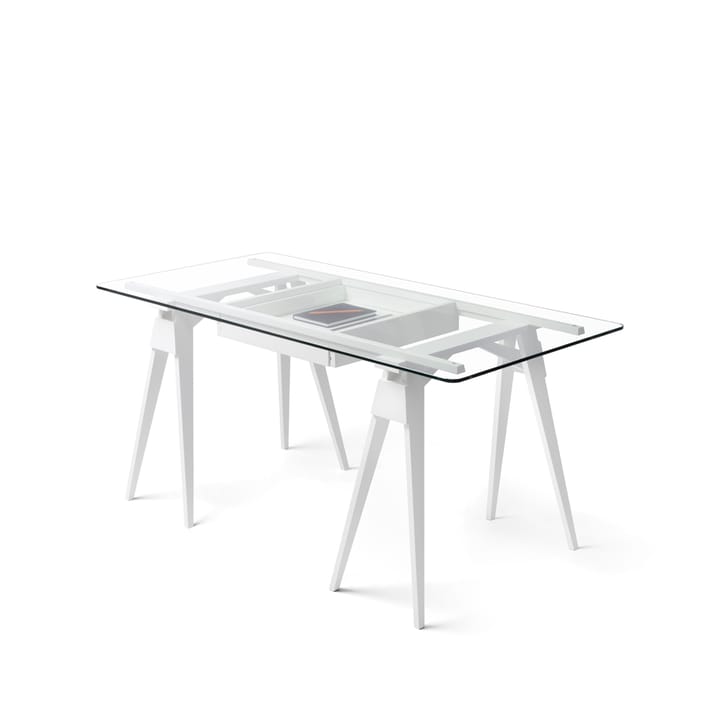 Arco desk - White lacquer, incl. box, glass tabletop - Design House Stockholm