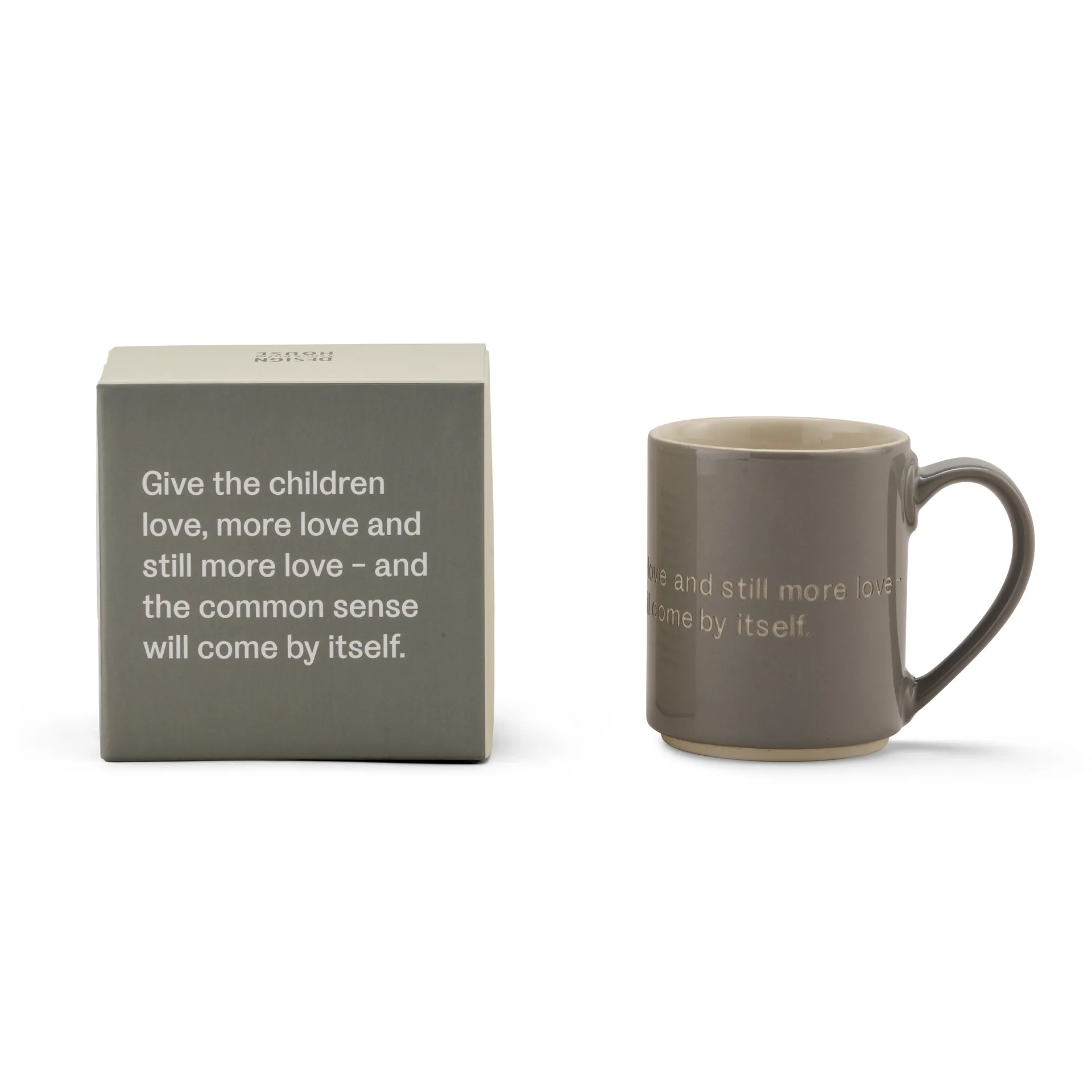 Astrid Lindgren mug, Give the children love, grey-english Design House Stockholm