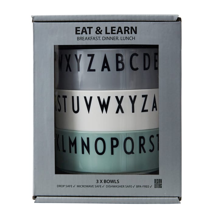 Breakfast Dinner Lunch bowl 3-pack, green Design Letters