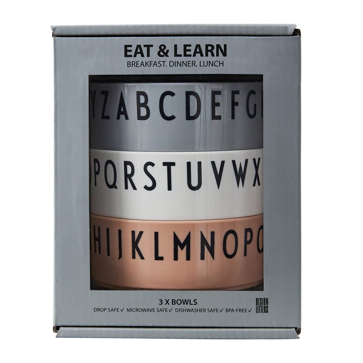 Breakfast Dinner Lunch bowl 3-pack, Nude Design Letters