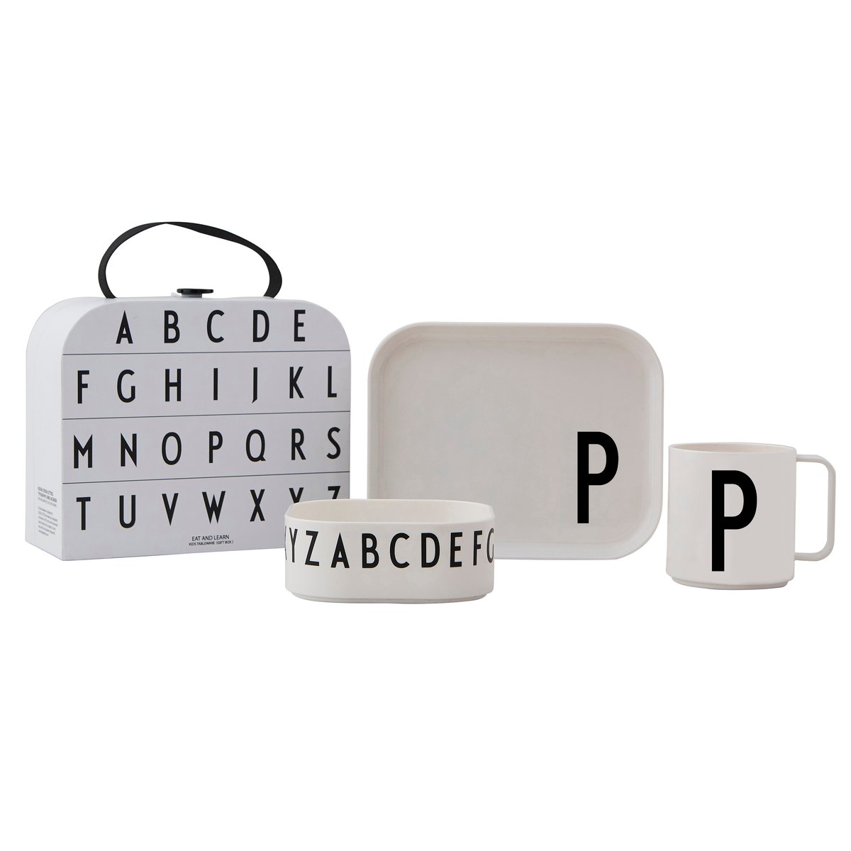 Design Letters children's dinnerware set P | Scandinavian Design | Children's tableware | White