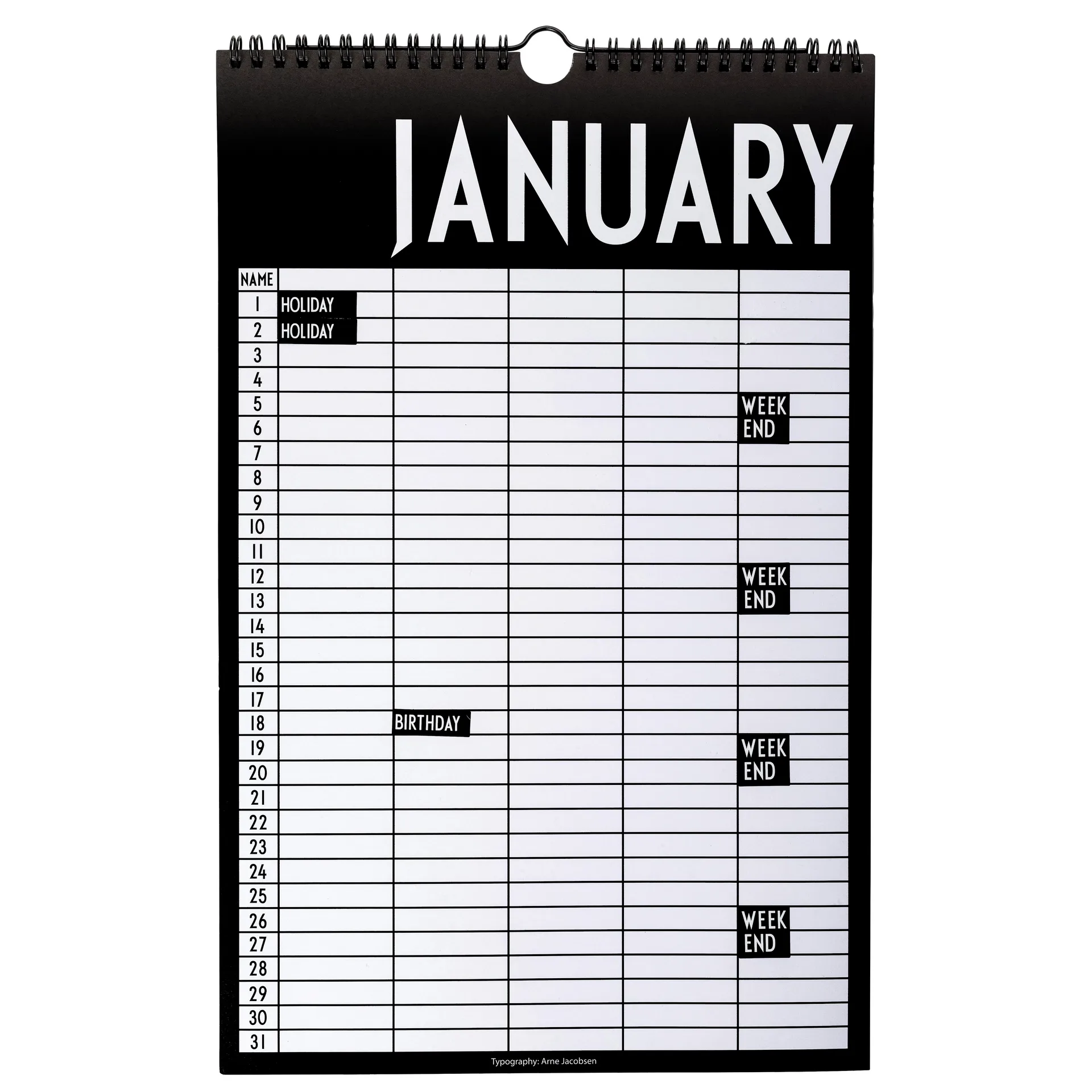 Design Letters Monthly Calendar, Black Design Letters