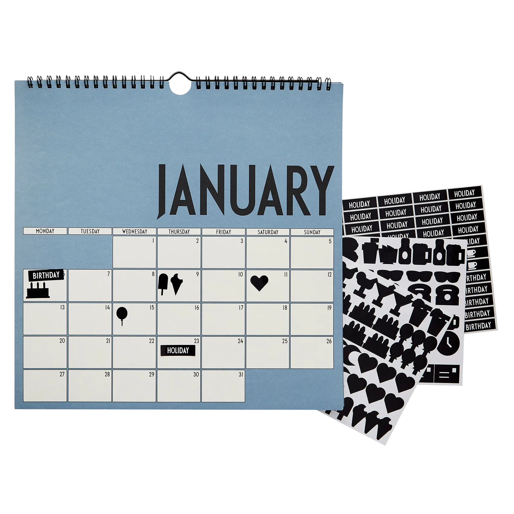 Design Letters wall calendar 2020, Blue Design Letters