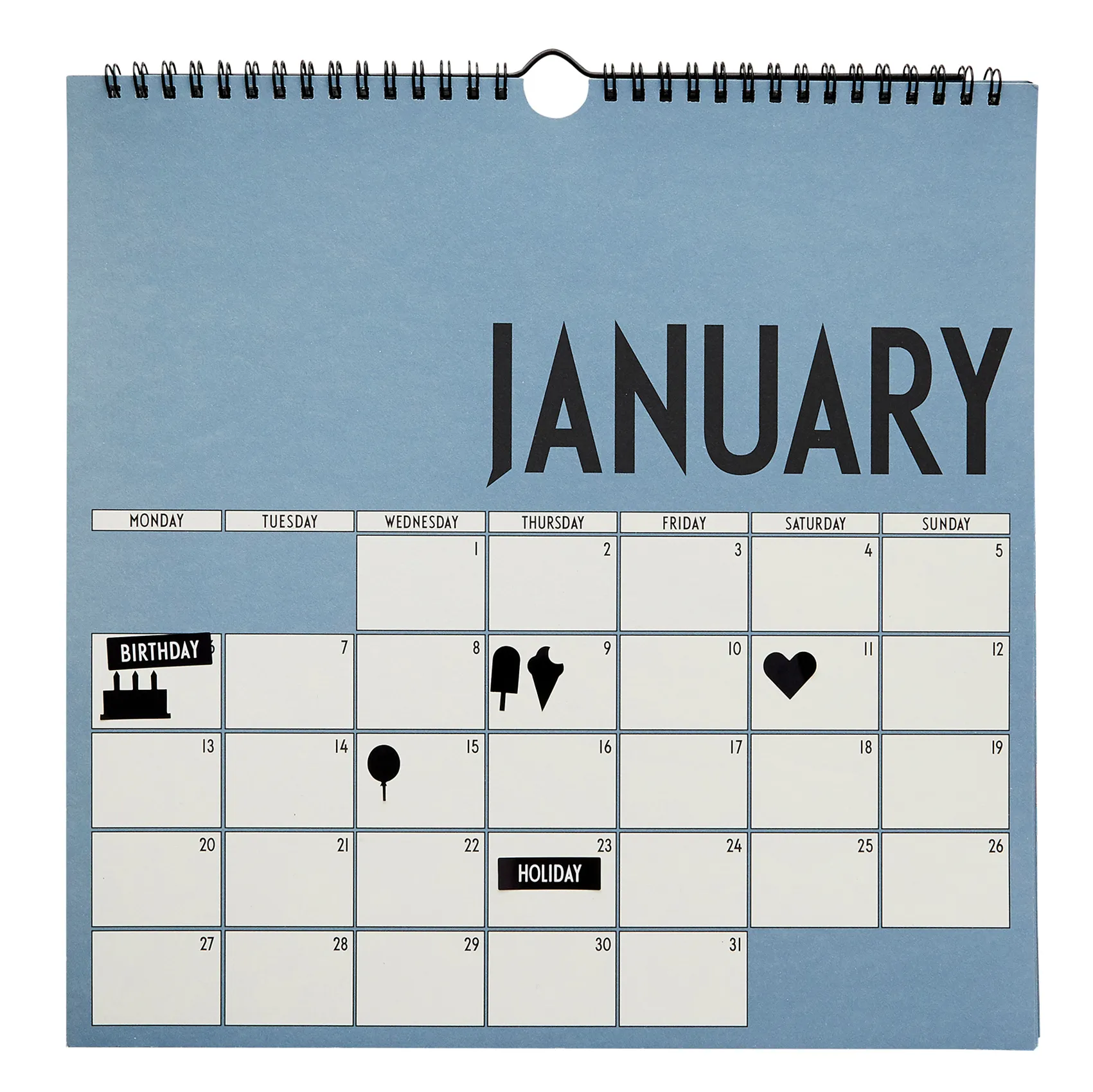 Design Letters wall calendar 2020, Blue Design Letters