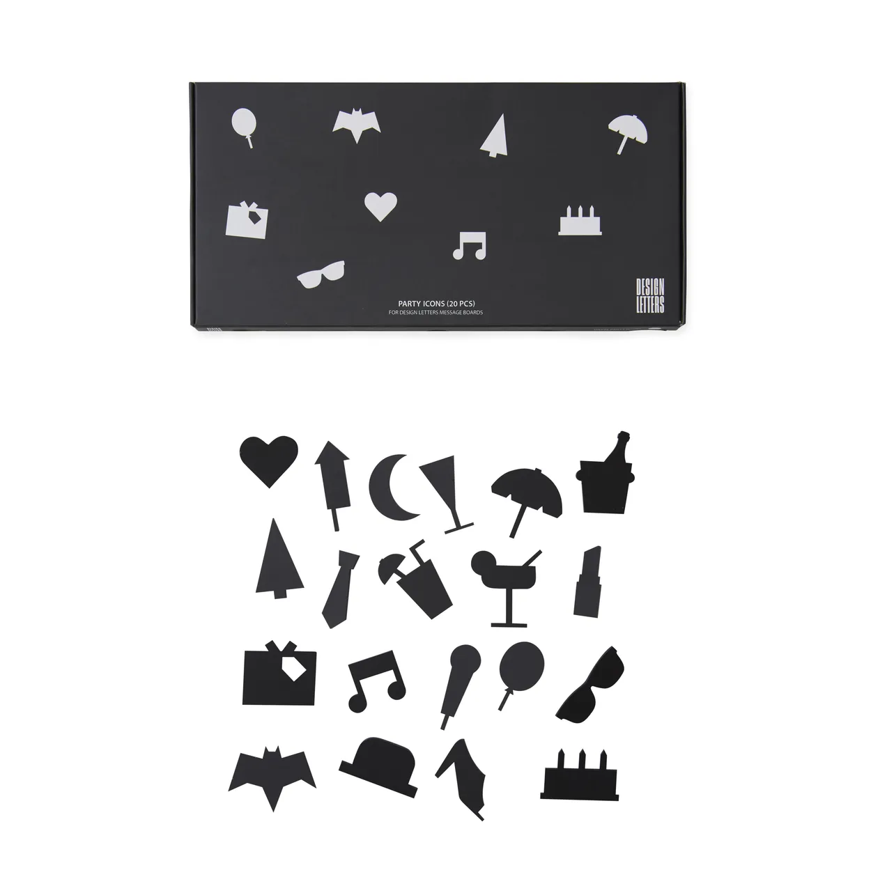 Design Letters Party icons to letter board 20 pieces black