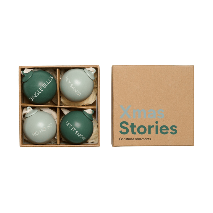 XMAS Stories christmas bauble Ø4 cm 4 parts - Dark green-dusty green - Design Letters