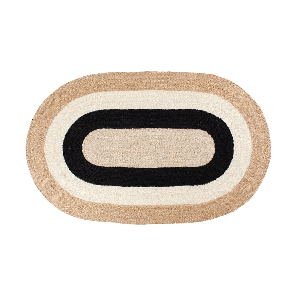 Dixie Elin striped oval jute rug 92x150 cm Black | Scandinavian Design | Fringe & Deep pile rugs | Beige