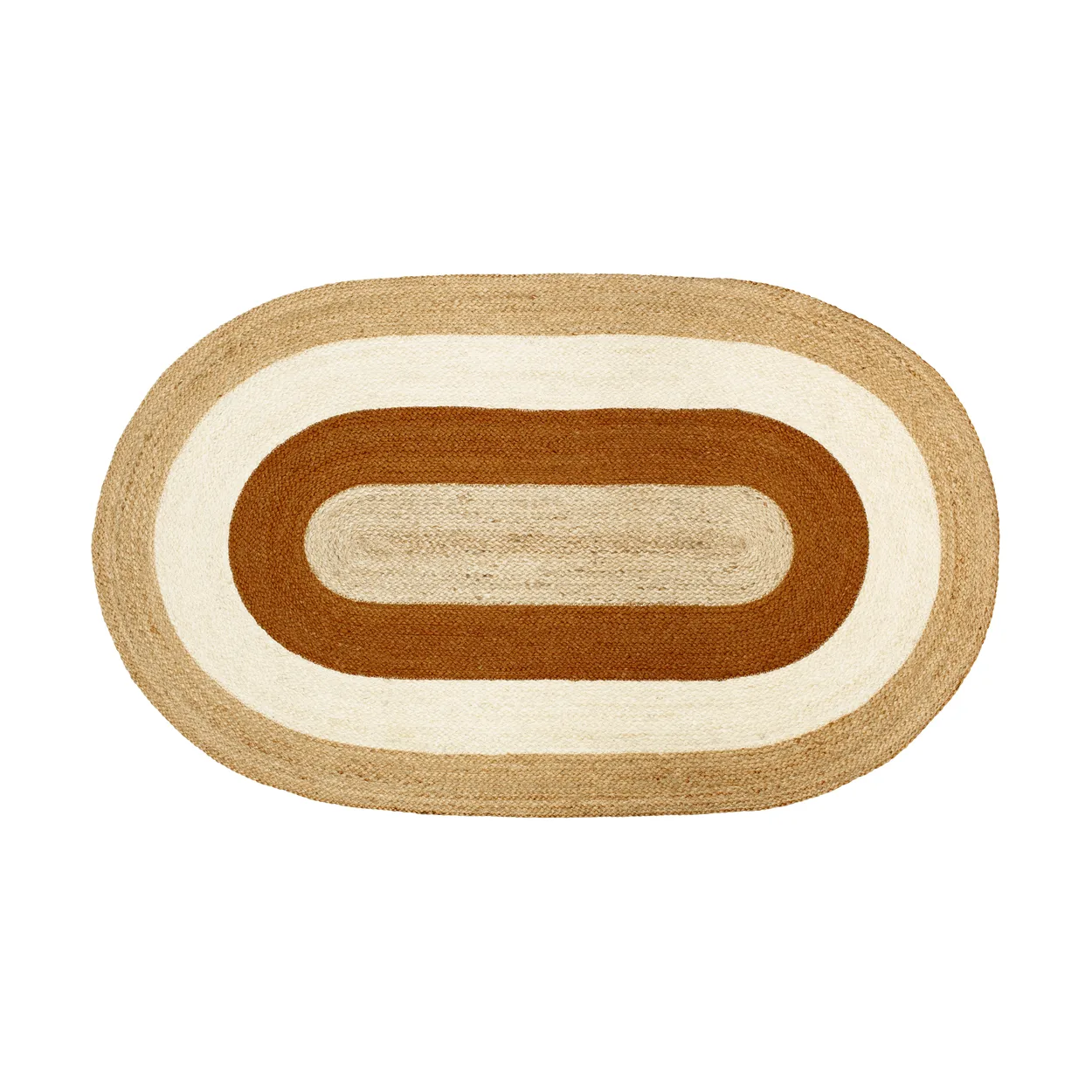 Dixie Elin striped oval jute rug 92x150 cm Brick | Scandinavian Design | Fringe & Deep pile rugs | Beige