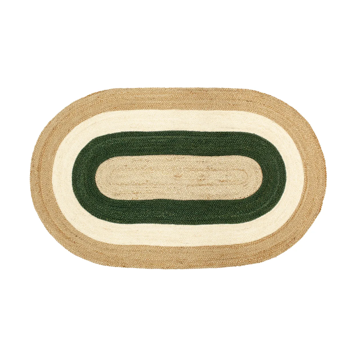 Dixie Elin striped oval jute rug 92x150 cm Green | Scandinavian Design | Fringe & Deep pile rugs | Beige