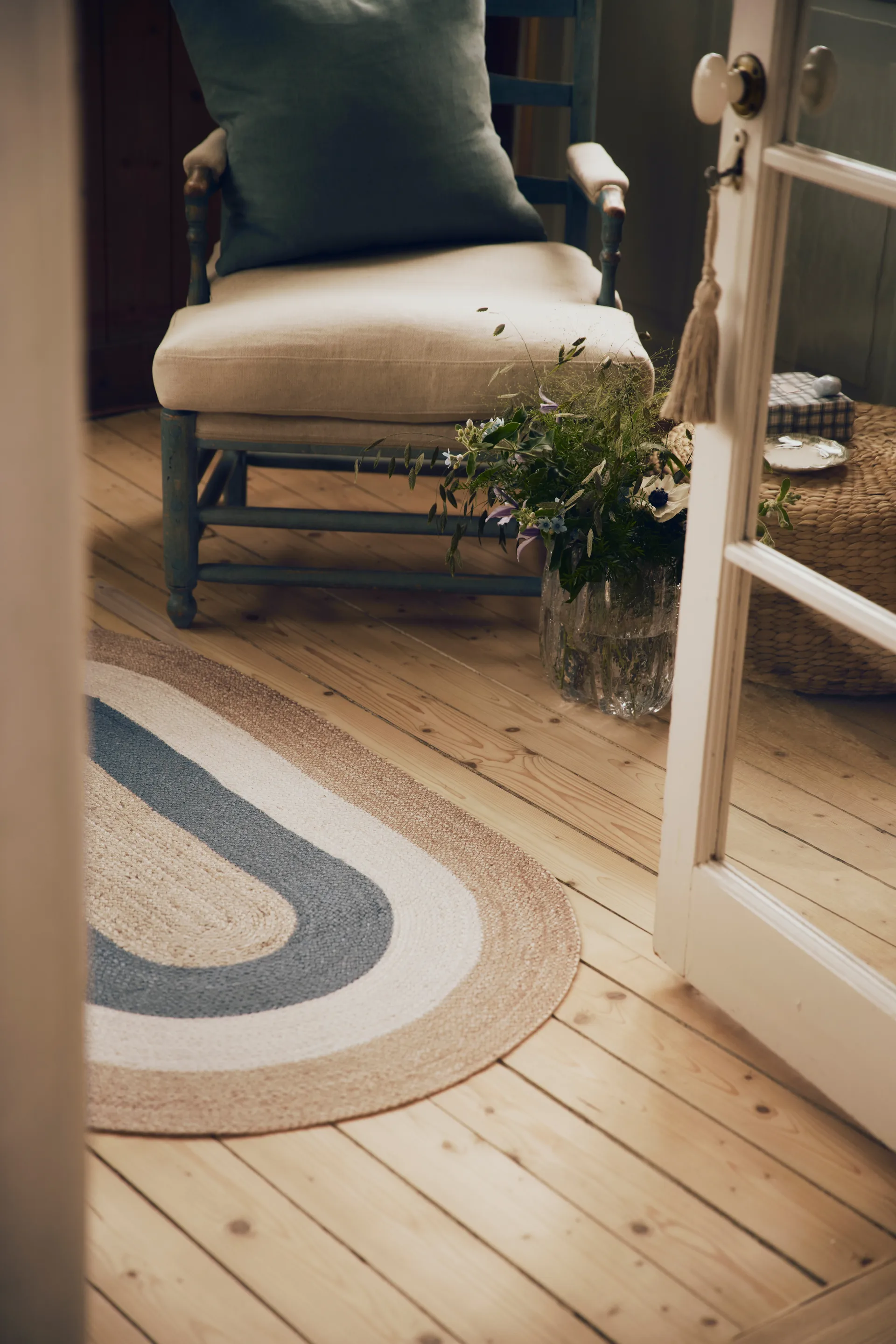 Elin striped oval jute rug 92x150 cm, Horizon blue, oval, 92x150 cm Dixie