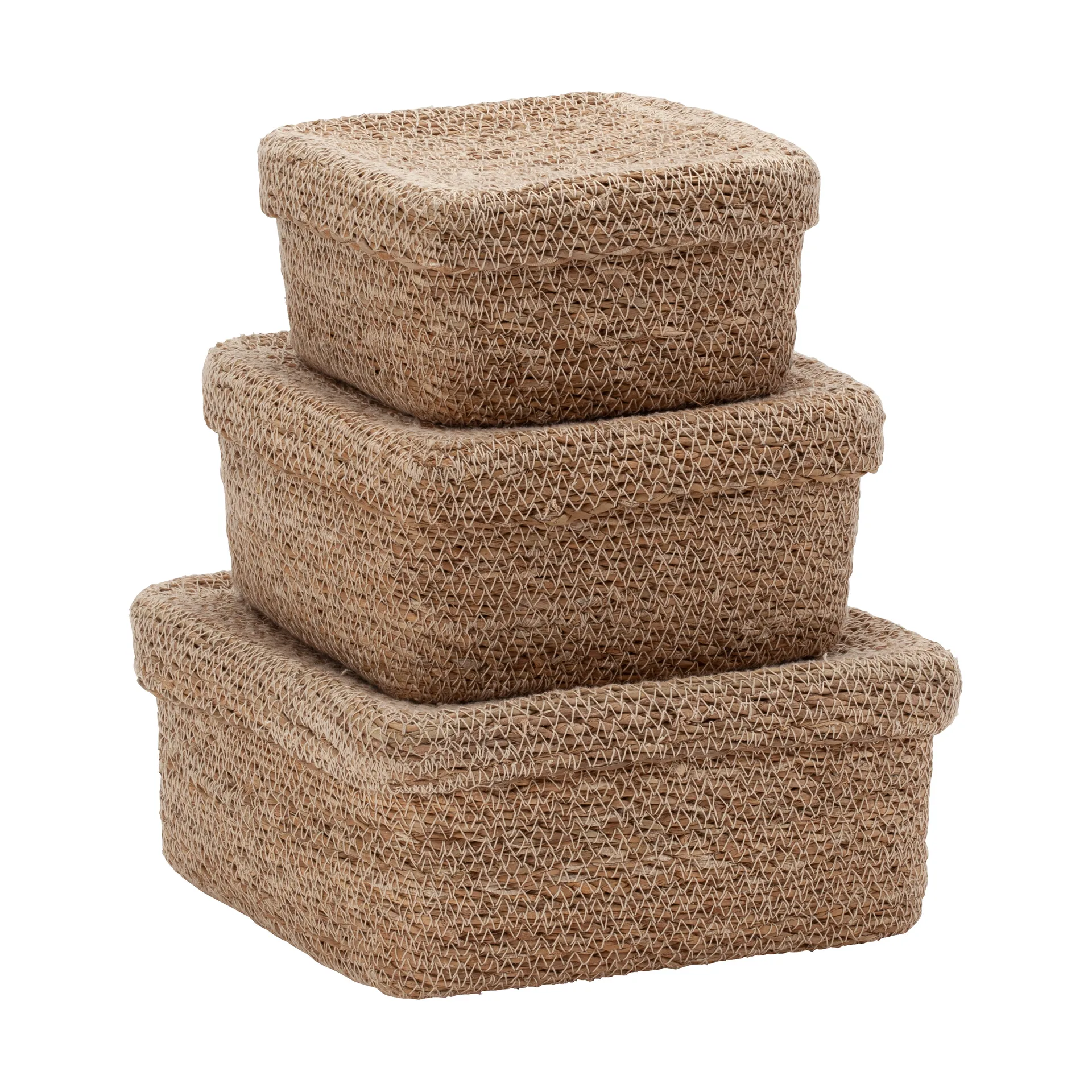Emil square basket with lid 3-piece, Natural Dixie