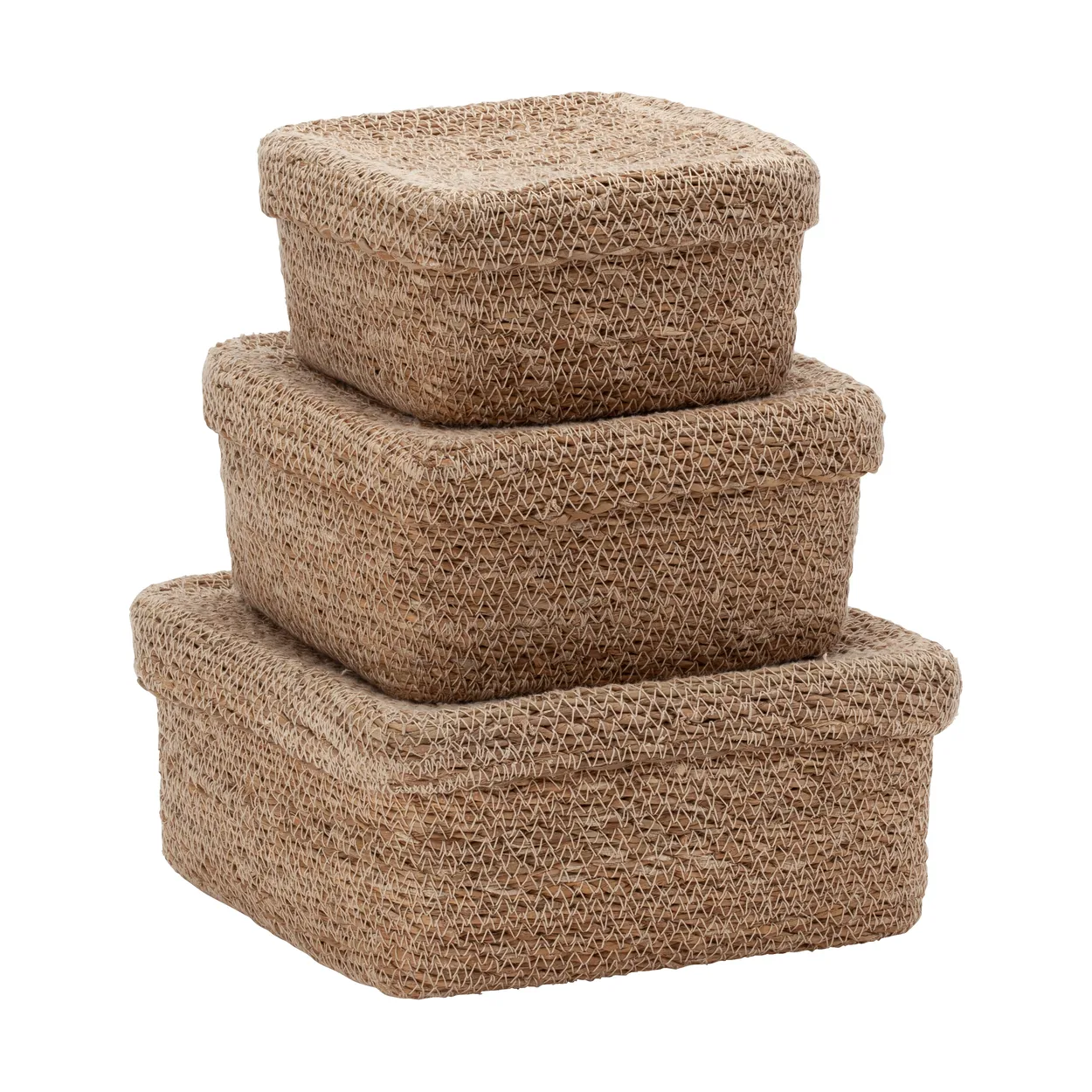 Dixie Emil square basket with lid 3-piece Natural | Scandinavian Design | Storage baskets | Beige