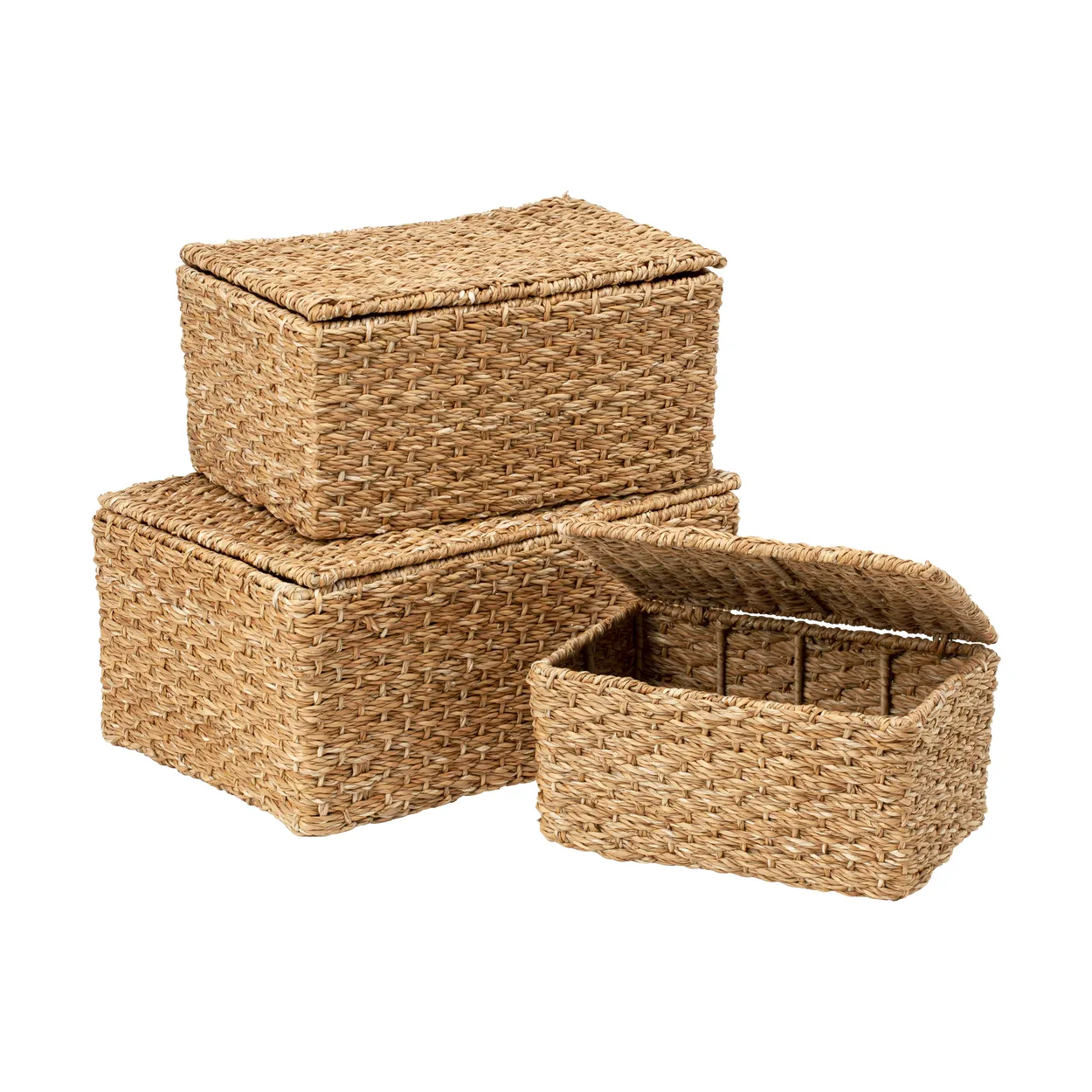 Dixie Esther storage box with lid 3 pieces Natural | Scandinavian Design | Storage baskets | Brown