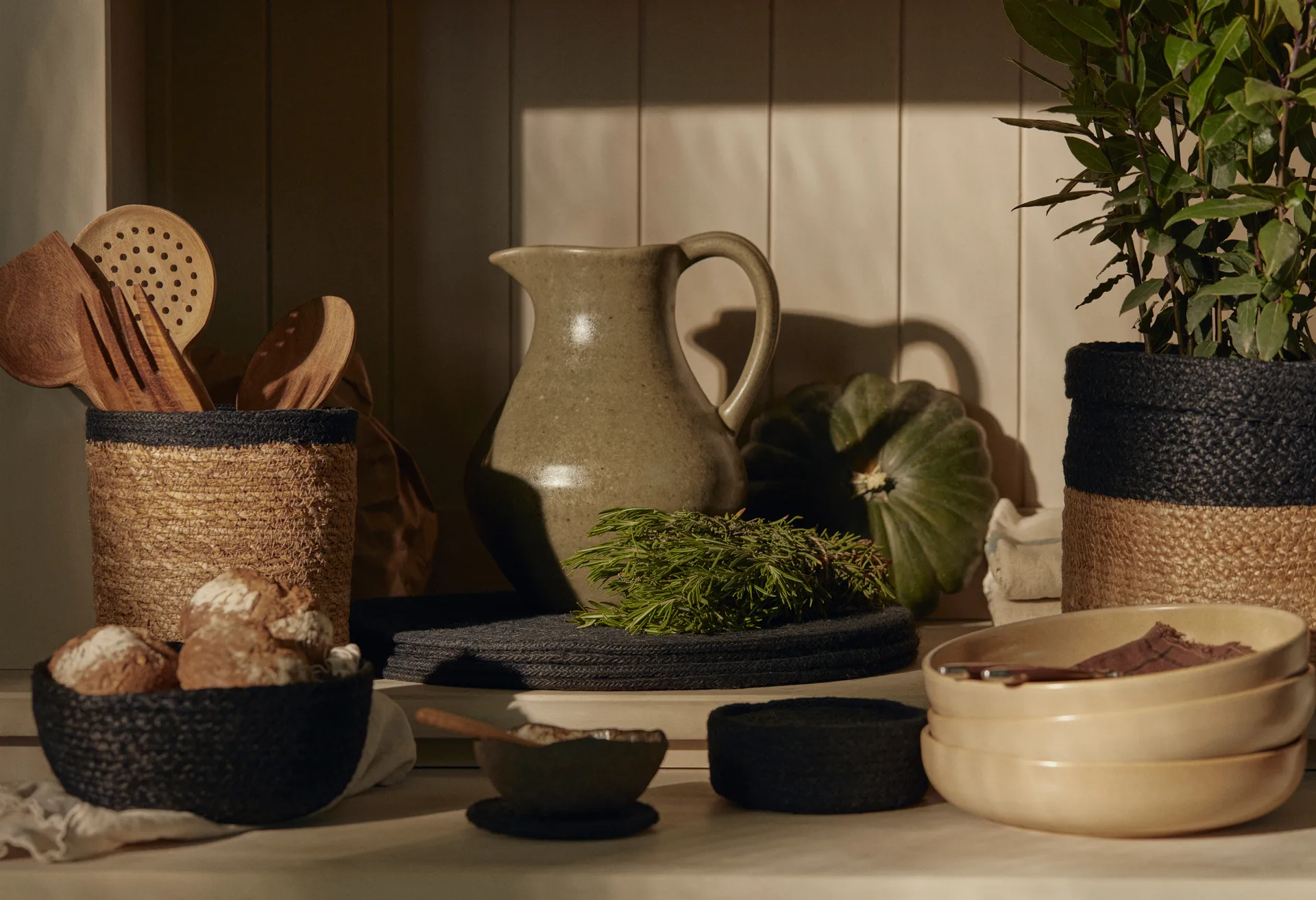 Flätad bread basket 3-pack, Black Dixie